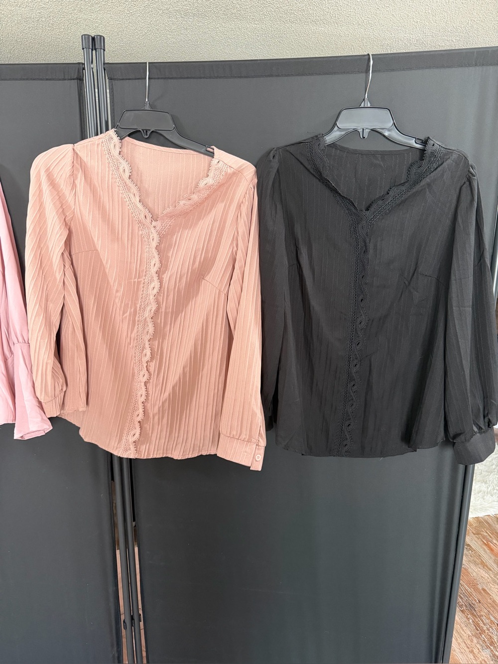 SHEIN  bundle Lace-Trim Pleated V-Neck Blouse - Pink & Black lot of 4